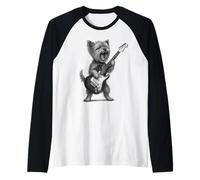 Yorkshire Terrier Playing Guitar Rock Music Dog Lover Raglan Baseball Tee
