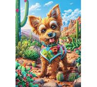 Yorkshire Terrier Puppy in Desert Flower Garden 1000 Piece Count Premium Jigsaw Puzzle For Adults Teens 14+ Concentration Training Indoor Game Family Game Night Creativity Gift Giving 1000 PCS