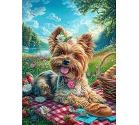Yorkshire Terrier Puppy on Picnic 300 Piece Jigsaw Puzzle for Adults Jigsaw Weekend DIY Activity Parent Child Bonding Vibrant Design Perfect Festival Gift 300 PCS