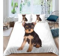 Yorkshire Terrier Puppy Single Duvet Cover Set Cute Puppy Bedding Single Bed Set 3D Print Soft Comfort Microfiber Quilt Cover 150x200 cm with Zipper Closure and 2 Pillowcases j.1964