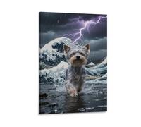 Yorkshire Terrier Puppy Wall Art Ocean Storm Canvas Giclee Artwork Pictures Decor by Paintings Ready To Hang for Home Decoration 16x24inch(40x60cm)