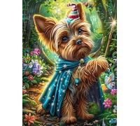 Yorkshire Terrier Puppy with A Party Hat 300 Pieces Set Classic Jigsaw Puzzle Fairy Tale Scenery Cartoon Couple Puzzle Partners Mind Relaxation Wall Decor Easter New Year Recycled Cardboard Material
