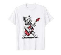 Yorkshire Terrier Rock Style Funny Dog Playing Guitar Rocker Value Graphic T-Shirt, Men, White, S