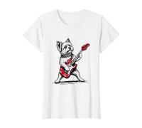 Yorkshire Terrier Rock Style Funny Dog Playing Guitar Rocker Value Graphic T-Shirt, Women, White, S