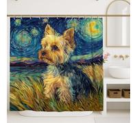 Yorkshire Terrier Shower Curtain, Vibrant Blue Yellow Dog Art Bathroom Decor, Year-Round Animal Lover Modern Style Waterproof Fabric Curtain with Hooks 72x78 Inch