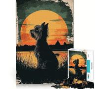 Yorkshire Terrier Silhouette Sunset 1000 Piece Jigsaws for Adults Brain Training Fun Clean Cut Sturdy Components Calming Mental Break Activity (38x26cm)