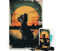 Yorkshire Terrier Silhouette Sunset 1000 Piece Puzzle For Adults Problem Solving Toy Professional Grade Cutting Relaxing Indoor Group Activity (38x52cm)
