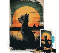 Yorkshire Terrier Silhouette Sunset Adult Jigsaw1000 Pieces Cognitive Train Game Tight Interlock No Gaps Calming Mental Break Activity (50x75cm)
