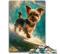 Yorkshire Terrier Surfing Jigsaw Puzzles for Adults 1000 Piece Puzzle,Family Game Stress Reliever Difficult Challenge Artists Collection,Fine Art (38x26cm)