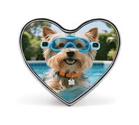 Yorkshire Terrier Swimming Pool Button Brooch Heart Pinback Button Badges Exquisite Aluminum Alloy Heart Shape for Accessories Gift