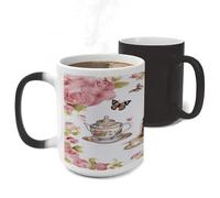 Yorkshire Terrier Tea Party Butterflies Roses Color Changing Mug Heat Changing Coffee Mug Funny Magic Cup Heat Sensitive Travel Mugs Novelty Coffee Cups Personalized Customized Gift for Men Women 11 O