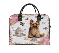 Yorkshire Terrier Tea Party Butterflies Roses Duffel Bag Lightweight Travel Gym Bags Large Capacity Tote Bag for Daily Storage Works Trips