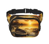 Yorkshire Terrier Tea Party Butterflies Roses Fanny Pack for Women Men Fashion Waist Pack Adjustable Belt Bag for Workout Running Travelling Casual Waist Bag, River Sunset Wooden Boat, One Size