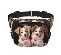 Yorkshire Terrier Tea Party Butterflies Roses Fanny Pack for Women Men Fashion Waist Pack Adjustable Belt Bag for Workout Running Travelling Casual Waist Bag, Romantic Love Couple Dog, One Size