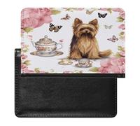 Yorkshire Terrier Tea Party Butterflies Roses Passport Holder Lightweight Passport Protector Wallet Cover for Travel Waterproof Card Case for Men