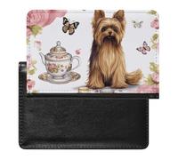 Yorkshire Terrier Tea Party Butterflies Roses Passport Holder Passport Cover Protector Essentials with Credit Card Slots for Women Men