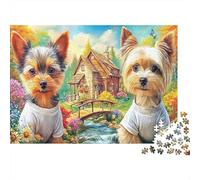 Yorkshire Terrier Thick Paper Two Terriers in White Tees by Lake Jigsaw Puzzle Bundle Interactive Gift for Seniors 52x38cm/1000pcs