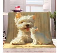 Yorkshire Terrier Throw Blanket White Dog Microfiber Fleece Blanket Warm Soft Double Plush Throw Blankets for Sofa Couch Bed Sofa Chair, Flannel Blankets 200 x 200 cm for Teens Adults L450