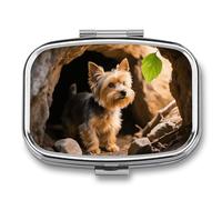 Yorkshire Terrier Travel Pill Organizer with 2 Weekly Pill Compartments with Mirror for One Day, Medication Organizer for Purse, Pocket or Wallet