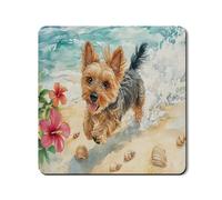 Yorkshire Terrier Washer Dryer Top Protector Mat, Coastal Dog Art Style with Tropical, Beach Themed Anti-slip Waterproof Washer And Dryer Mats for Laundry Room 24x24 Inch
