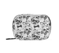 Yorkshire Terrier with Sunglasses Seamless Black White Pill Case with Removable Internal Plastic Boxes Organizer, Small Medicine Bag Holder Zippered Carrier for Travel Storage Container