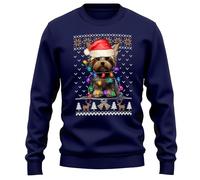 Yorkshire Terrier Xmas Jumper Santa Christmas Puppies Sweatshirt Men Women Sweater, S, Navy