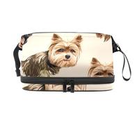Yorkshire Terriers Double Layer Cosmetic Bag for Women and Girls, Travel Toiletry Bag Makeup Handy Pouch Organiser Bag with Brush Compartment
