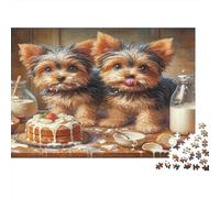 Yorkshire Terriers Jigsaw Puzzles Cute Twin Pet Portrait 1000Pc Recycled Paper for Adults Puzzle Fun Activity Home Exercising Hands-on Skills Great Gift Idea 38x26cm/1000pcs