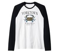 Yorktown Virginia Blue Crab Since 1630 Black Letters Raglan Baseball Tee