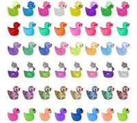 Yornoli 60 Pcs Mini Ducks, Small Glow in the Dark Mini Resin Ducks Figures for Micro Fairy Garden Landscape, Aquarium Decor, Dollhouse Hide Crafts & Party Favors (Random Color)