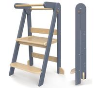 Yornoli Foldable Wooden Step Stool for Kids Toddler Standing Tower Kitchen Child Steps Stool, Gray