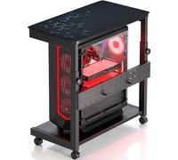 Yornoli PC Stand Height Adjustable Computer Tower Stand with Large Mouse Mat CPU Floor Stand Under Desk with Lockable Castor Wheels Sturdy PC Trolley for Gaming Desk Computer Accessories, Black
