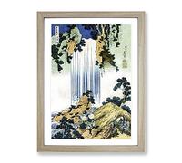 Yoro Waterfall In Mino Province By Katsushika Hokusai Asian Japanese Framed Wall Art Print, Ready to Hang Picture for Living Room Bedroom Home Office Décor, Oak A2 (64 x 46 cm)