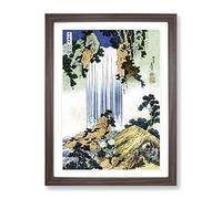 Yoro Waterfall In Mino Province By Katsushika Hokusai Asian Japanese Framed Wall Art Print, Ready to Hang Picture for Living Room Bedroom Home Office Décor, Walnut A4 (34 x 25 cm)