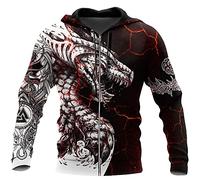 YOROOW Dragon Tattoo Men's Long Sleeve Sweatshirt, 3D Graffiti Casual Hoodie Unisex Pullover Kangaroo Pocket Jacket Sportswear Streetwear,Black Hoodie Zip,L