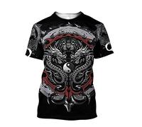 YOROOW-OUTDOOR 3D Printing Men Viking Tattoo T-Shirt, Nordic Cosplay Short-Sleeve Summer Cool Casual Shirt,Dragon,M