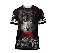 YOROOW-OUTDOOR 3D Printing Men Viking Tattoo T-Shirt, Nordic Cosplay Short-Sleeve Summer Cool Casual Shirt,Norse Wolf,M