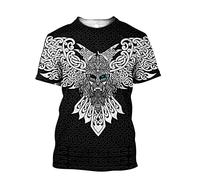 YOROOW-OUTDOOR 3D Printing Men Viking Tattoo T-Shirt, Nordic Cosplay Short-Sleeve Summer Cool Casual Shirt,Odin,7XL