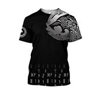 YOROOW-OUTDOOR 3D Printing Men Viking Tattoo T-Shirt, Nordic Cosplay Short-Sleeve Summer Cool Casual Shirt,Fenrir,XXL