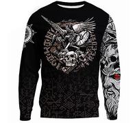 YOROOW-OUTDOOR Men's Viking Tattoo Coating Sweater Northern European Drawing Long Semato Sweater Autumn Leisure Opera Role Playing Jacket,Skull Sweatshirt,L