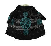 YOROOW-OUTDOOR Viking Tattoo Hooded Coat for Men, Norse Mythology Faux Cashmere Cloak Winter Warm Parka Jacket,Helm of Awe,L