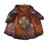 YOROOW-OUTDOOR Viking Tattoo Imitation Cashmere Men Hooded Coat, Norse Winter Cloak 3D Printing Warrior Armor Thick Warm Jacket,Viking Shield,M