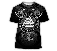YOROOW-OUTDOOR Viking Tattoo T-Shirt for Men, Norse Mythology Short-Sleeve Summer Casual 3D Printed Cosplay Shirt (US Size),Valknut Axe,4XL