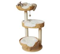 Yorrbily Cat Tree 39 Inches Cat Tower with Sisal Covered Scratching Real Wood Post, Handwoven PE Rattan 3 Baskets perches with Cozy Cushion, Cat Climbing, Cat Scratching Post (White Cushion)