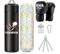 YORWHIN Boxing Bag Hanging Set, 5kg Filled 4FT Boxing Bag with Gloves, Chains and Fixing Hooks, Microfiber Leather Heavy Punching Bag for Training Kickboxing Fitness MMA Grappling Muay Thai Karate