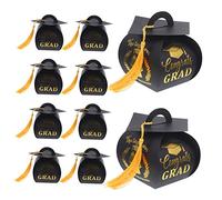 YOSADIER 10Pcs Graduation Caps Candy Boxes with Tassels Decorative Containers for Graduation Party Favors Elegant Sweets Packaging for Celebrations DIY Doctoral Hat Design