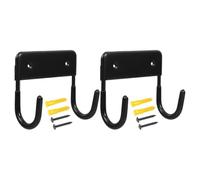 YOSADIER 2 Sets Ironing Board Hanger Wall Mounted Laundry Room Organizer with Double Hooks, Black Matte Finish Iron and PVC Construction, Space Saving and Easy Installation for Iron Board