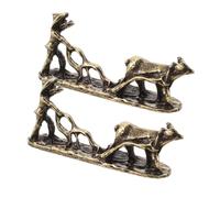 YOSADIER 2pcs Antique Brass Cow Figurine Vintage Tabletop Farmer Statue