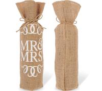 YOSADIER 2pcs Rustic Linen Wedding Wine Bag Set with Mr and Mrs Print, Natural Linen Material, Great Bearing Ability, Packaging Bags for Wedding and Celebrations