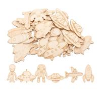 YOSADIER 32Pcs Outer Space Theme Wooden Craft Chips DIY Blank Woodcut Planets Rocket Astronaut Cutouts for Party Decoration and Home Art Supplies